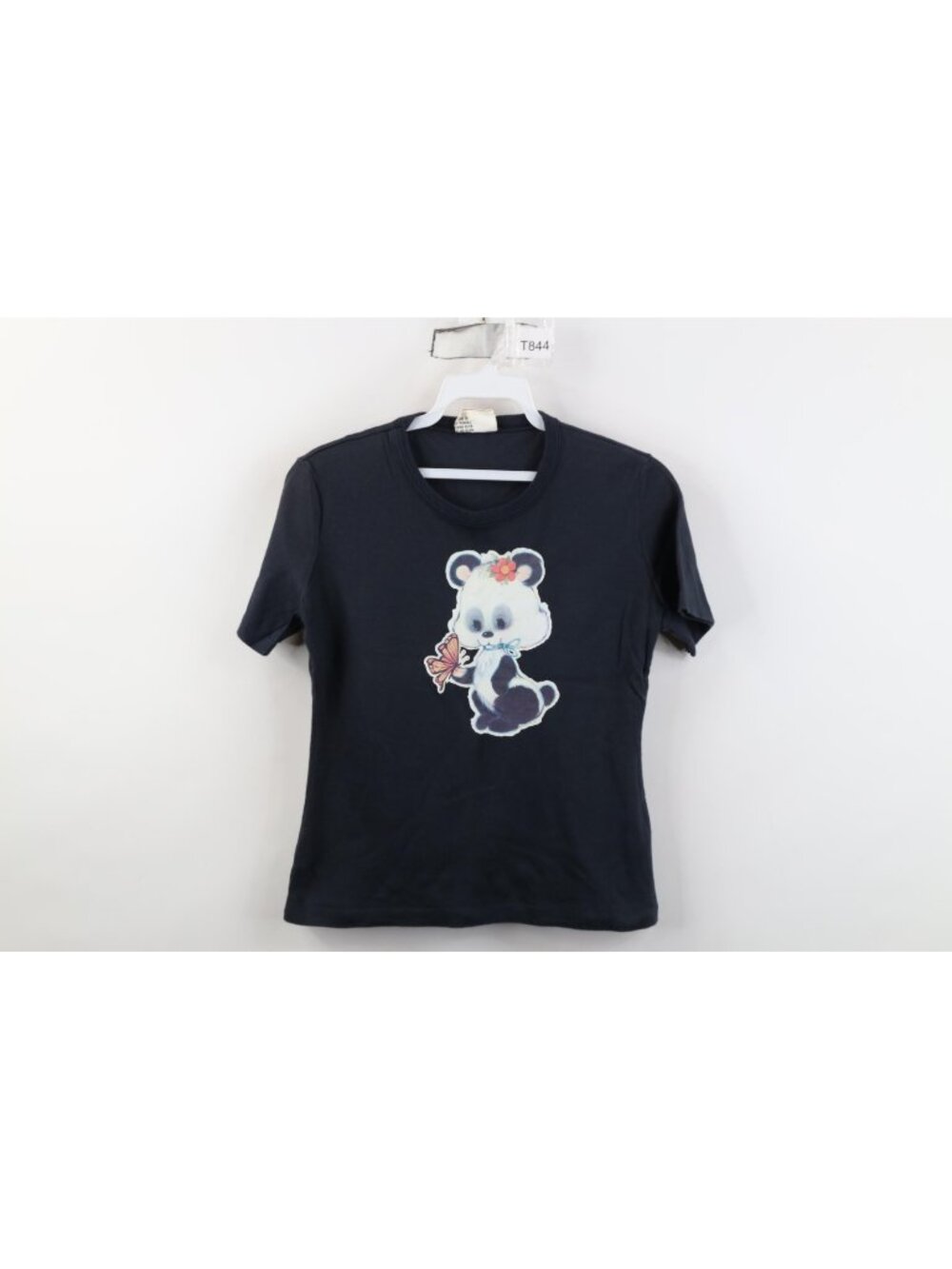 Vtg 70s Streetwear Womens Medium Cropped Babydoll Panda Bear T-Shirt Black USA